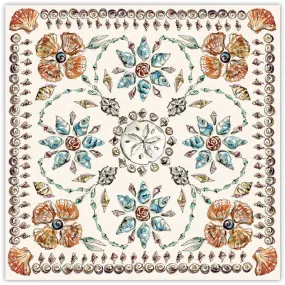 Square Placemat - Handpainted Coastal Seashells Mosaic/Round Woven Rattan