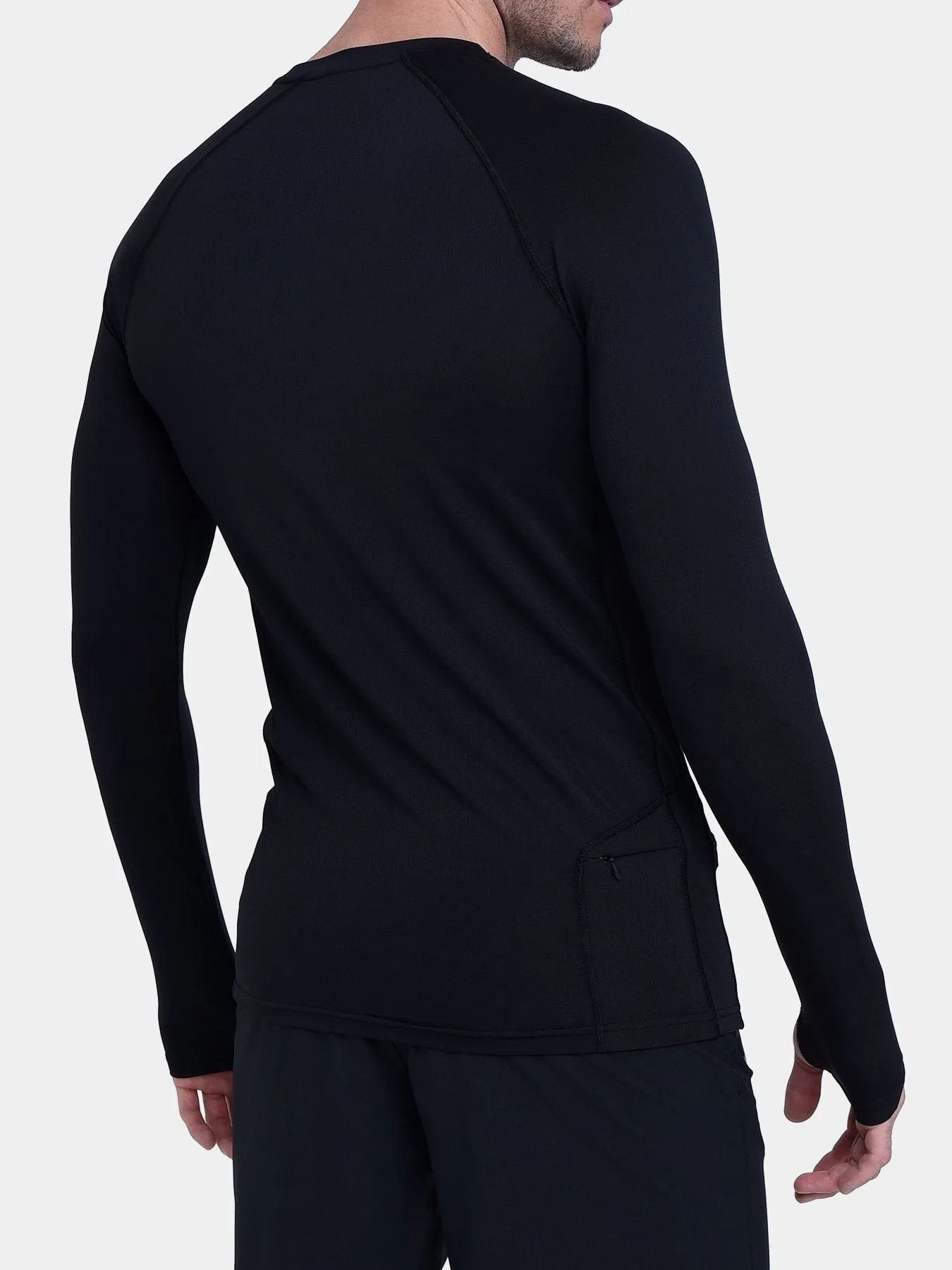 Stamina Long Sleeve Crew Neck Running Top For Men With Thumbholes & Back Zip Pocket