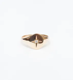 Star Set Diamond Signet Ring