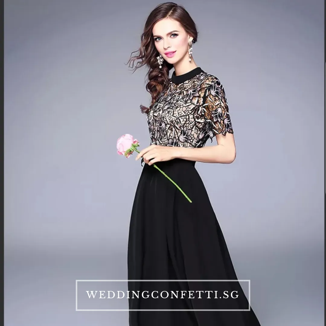 The Kazlin Short Sleeve Black Lace Gown