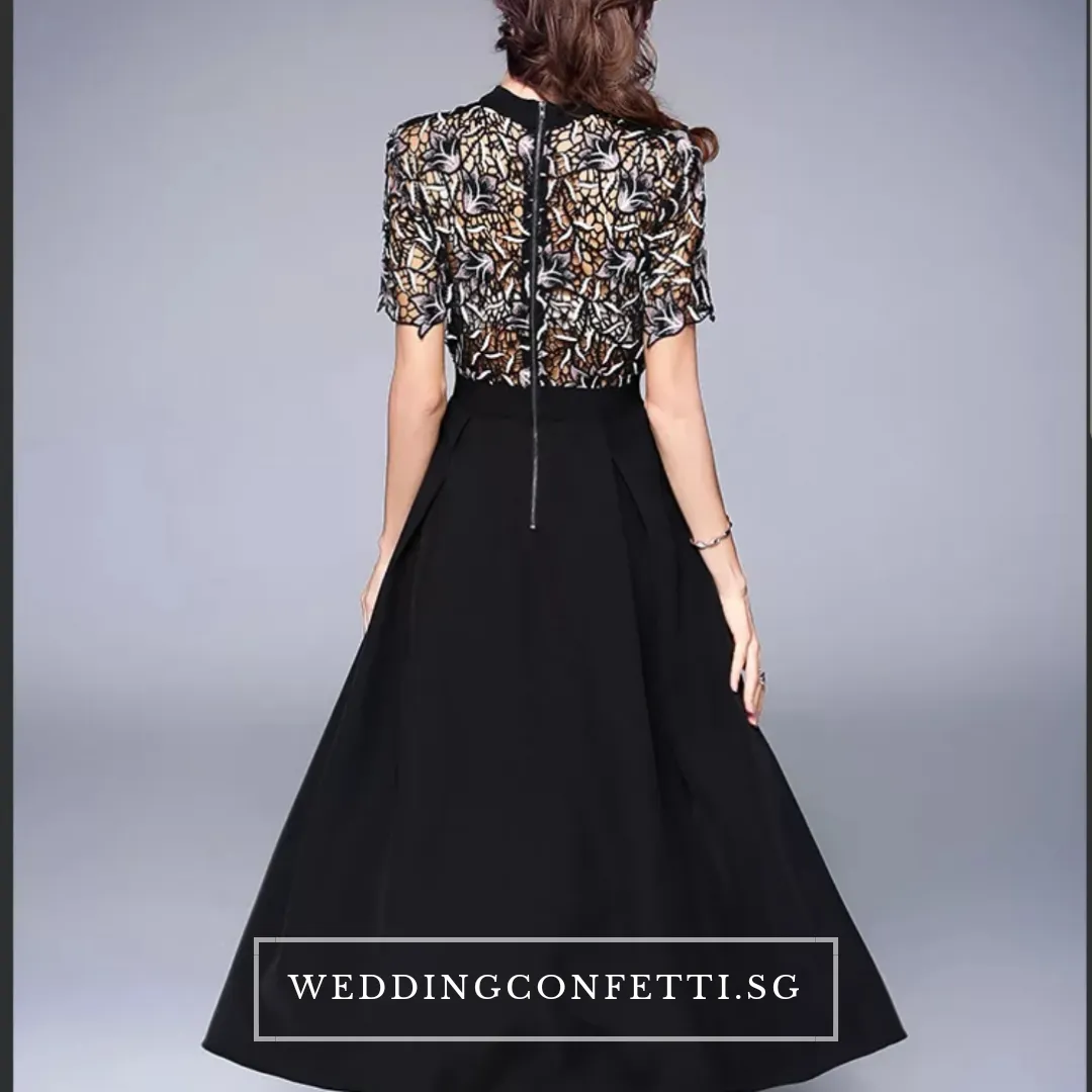 The Kazlin Short Sleeve Black Lace Gown