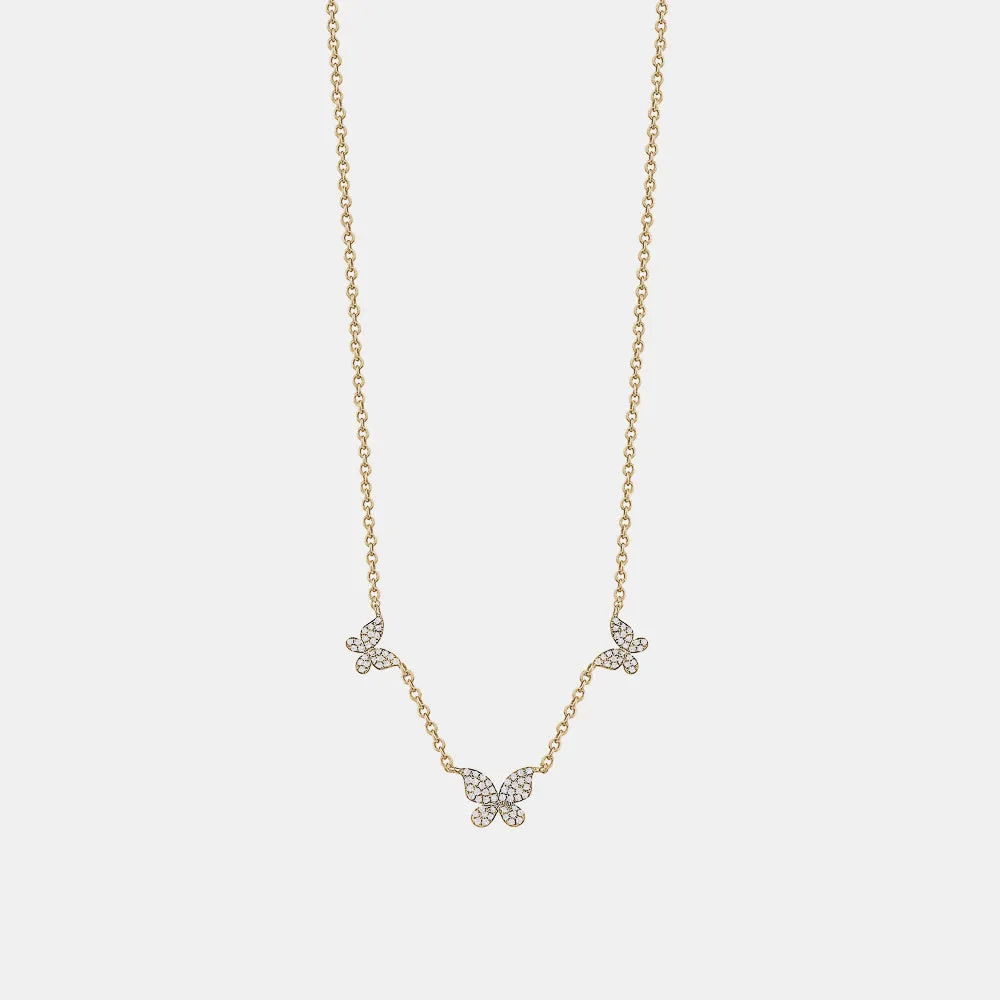 Triple Diamond Butterfly Necklace