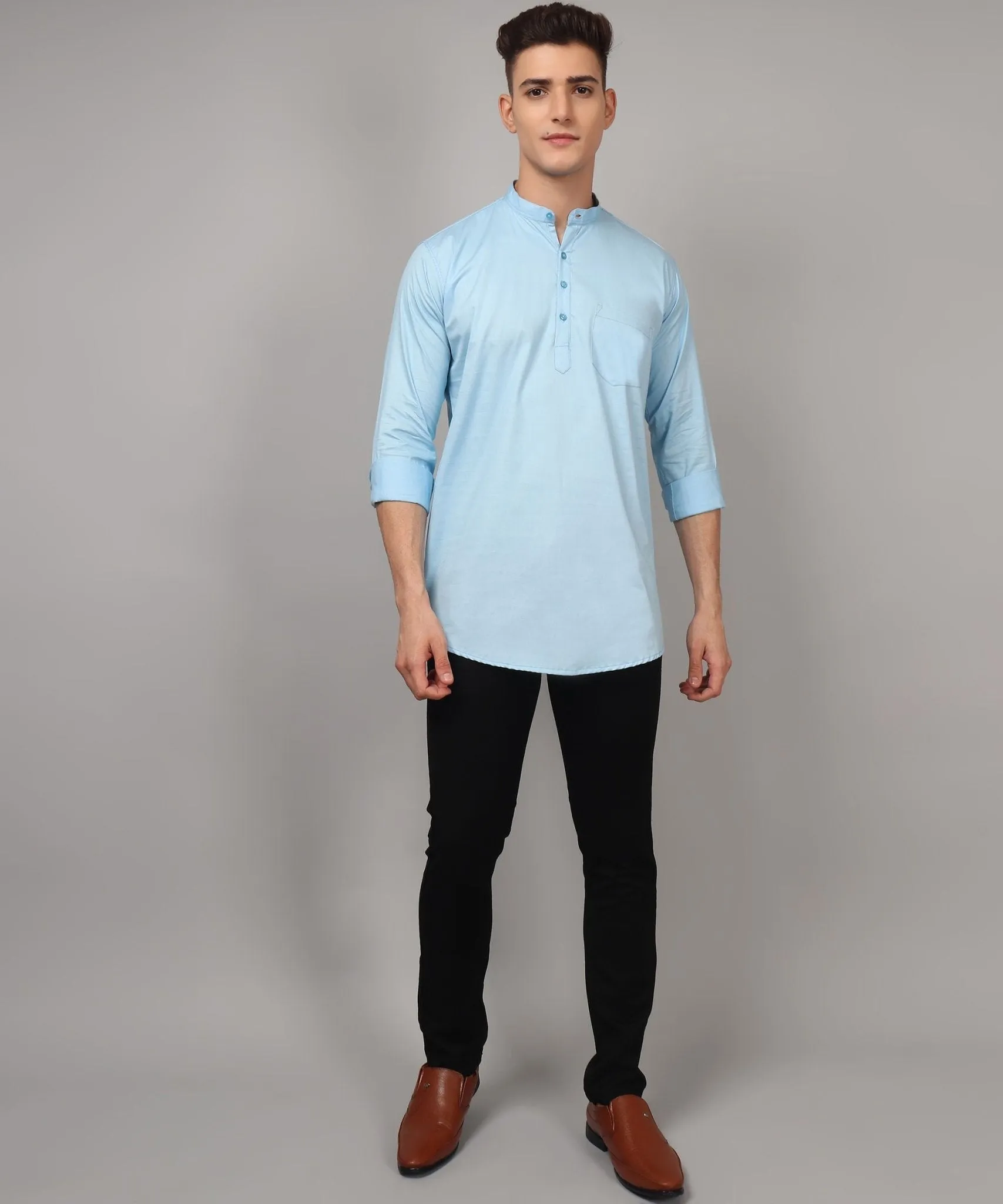 TryBuy Premium Cotton Made Trendy Ethnic Sky Blue Kurta for Men