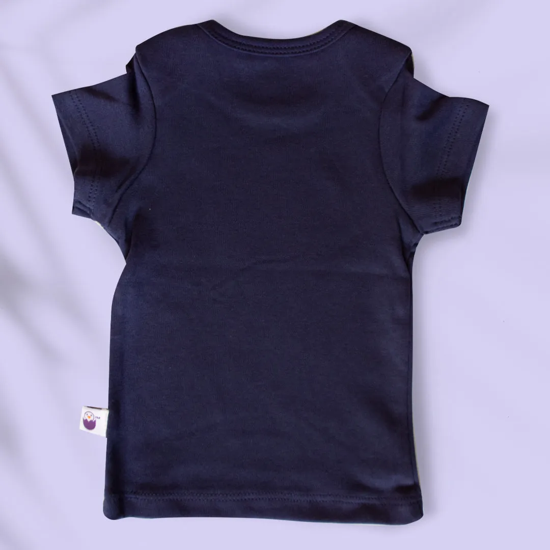 TShirt & Pants -Pyjama Set -Navy Blue Tshirt Striped Pants