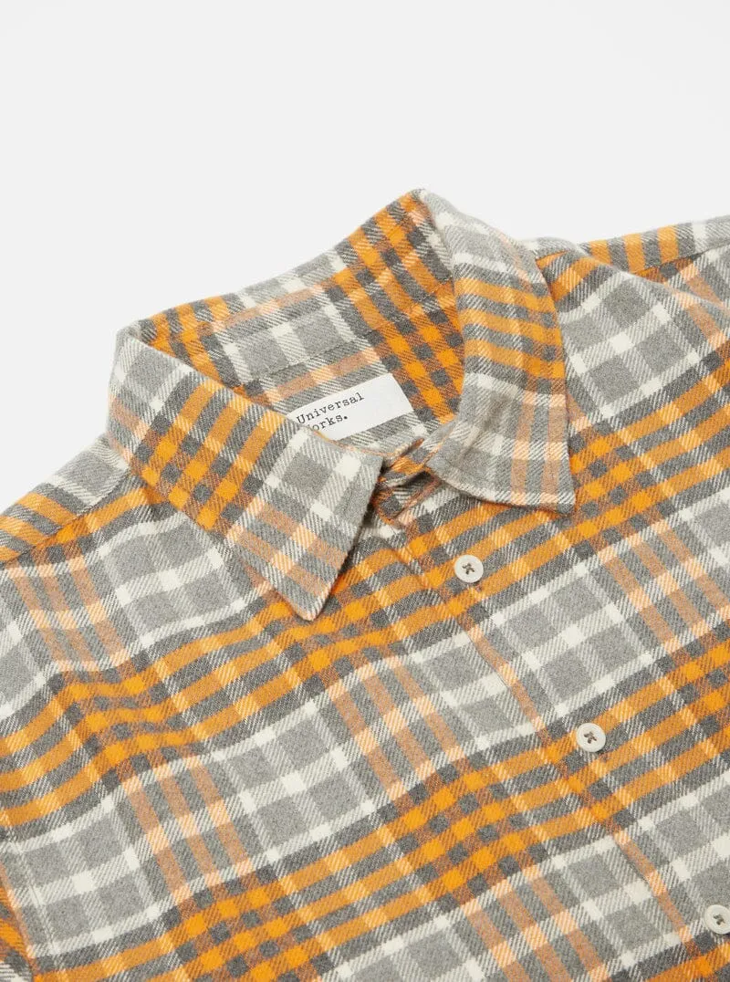 Universal Works - Square Pocket Shirt In Grey Marl/Orange Brushed Cotton Plaid