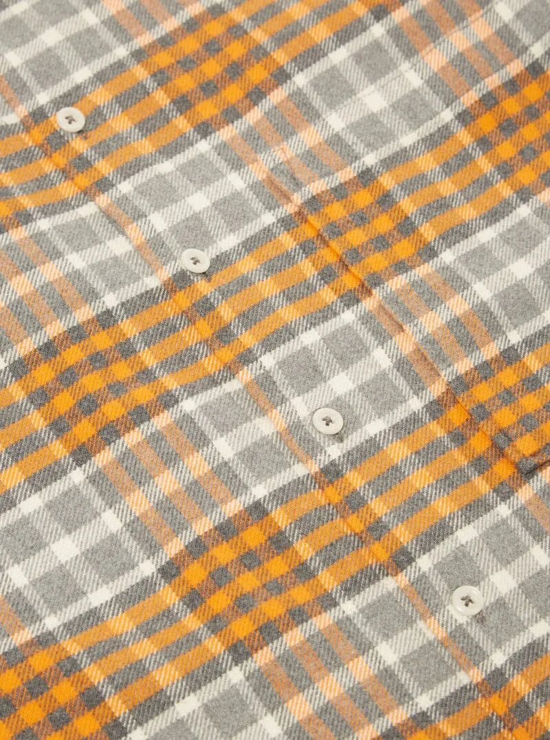 Universal Works - Square Pocket Shirt In Grey Marl/Orange Brushed Cotton Plaid