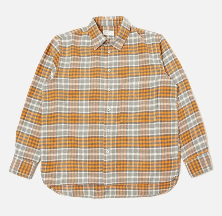 Universal Works - Square Pocket Shirt In Grey Marl/Orange Brushed Cotton Plaid