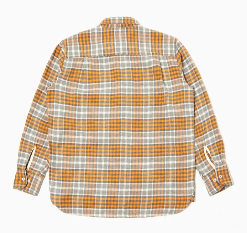 Universal Works - Square Pocket Shirt In Grey Marl/Orange Brushed Cotton Plaid