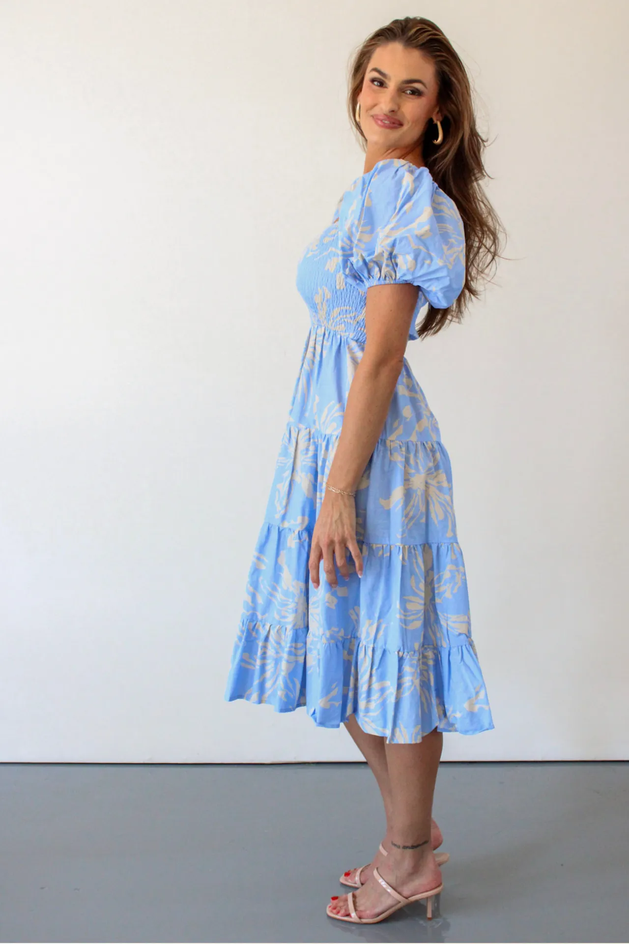 Wilmington Winds Puff Sleeve Midi Dress