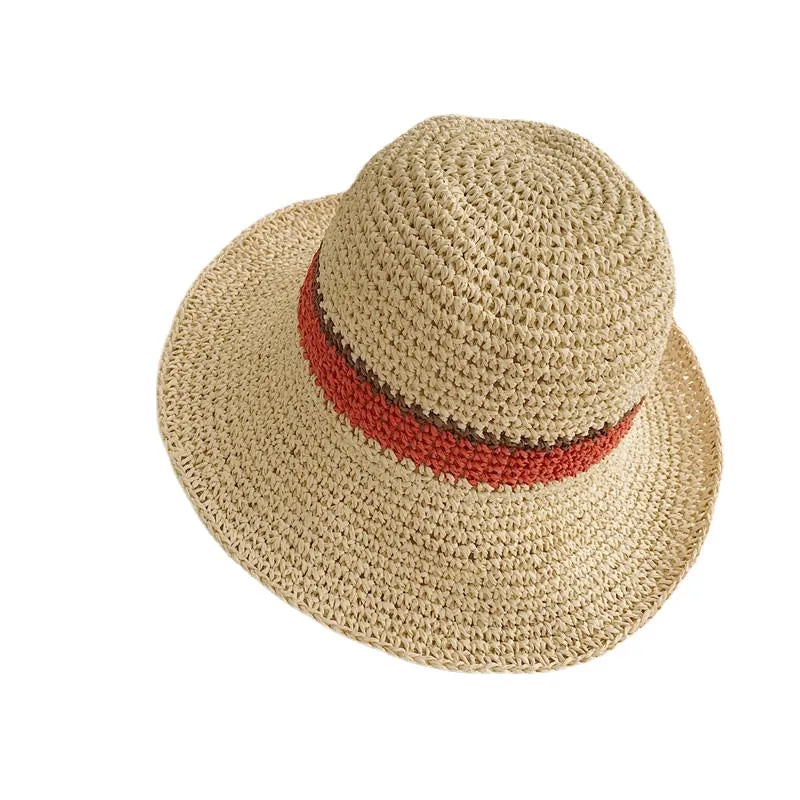 Women Summer Outdoor Wide Brim Straw Hat Adjustable Foldable Sunscreen Hat