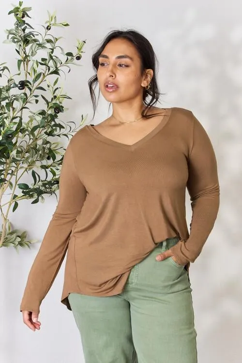 Zenana Full Size Long Sleeve V-Neck Top